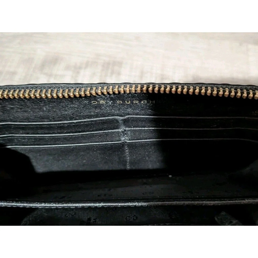 TORY BURCH Marion Party Black Embossed Leather Continental Zip Wallet